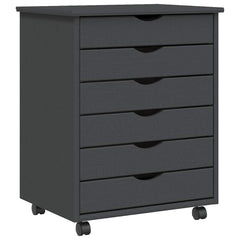 Rolling Cabinet with Drawers "MOSS" Grey Solid Wood Pine, image 2
