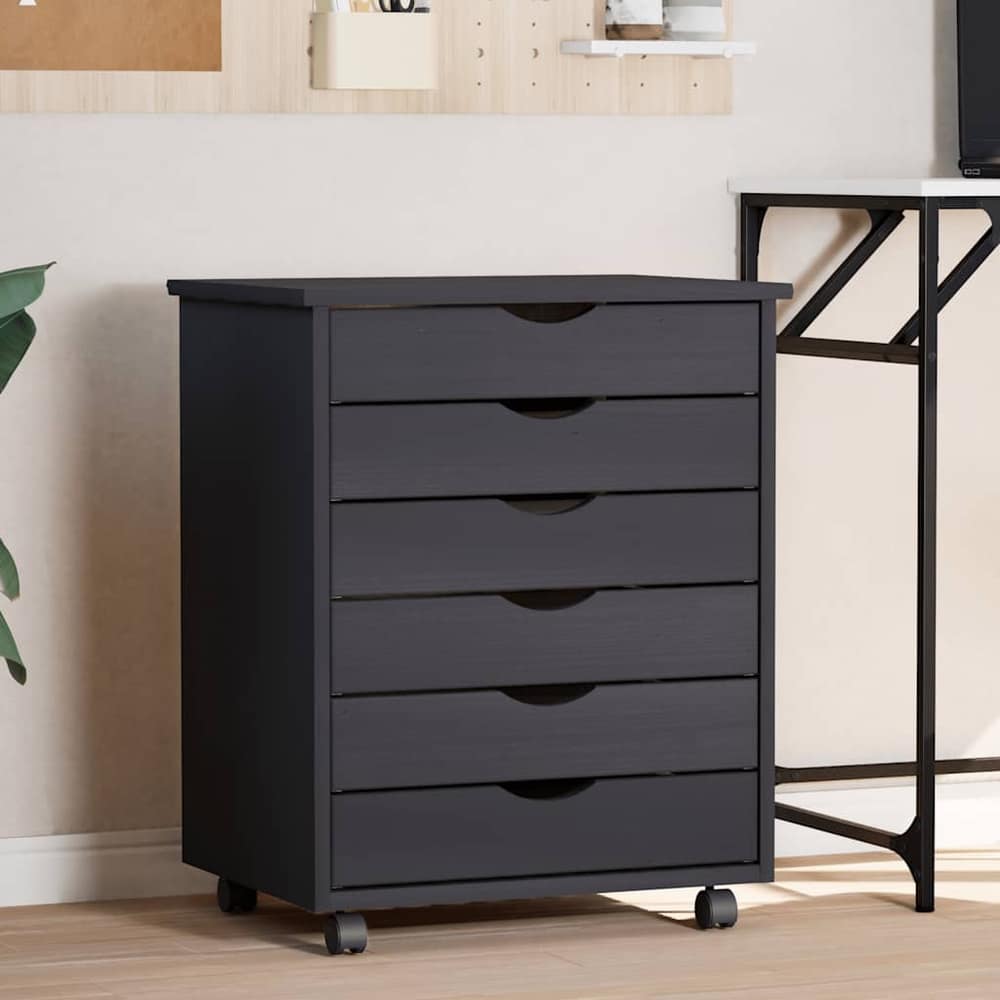 Rolling Cabinet with Drawers "MOSS" Grey Solid Wood Pine