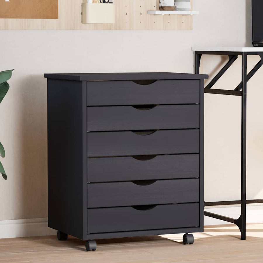 vidaXL Rolling Cabinet with Drawers "MOSS" Grey Solid Wood Pine 1