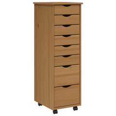 Rolling Cabinet with Drawers "MOSS" Honey Brown Solid Wood Pine, image 2