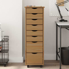 Rolling Cabinet with Drawers "MOSS" Honey Brown Solid Wood Pine, image 3