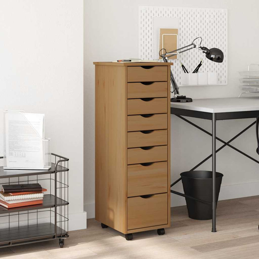 vidaXL Rolling Cabinet with Drawers "MOSS" Honey Brown Solid Wood Pine 1