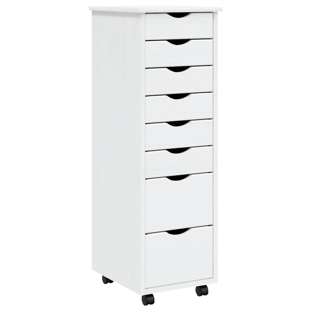 Rolling Cabinet with Drawers "MOSS" White Solid Wood Pine, image 2