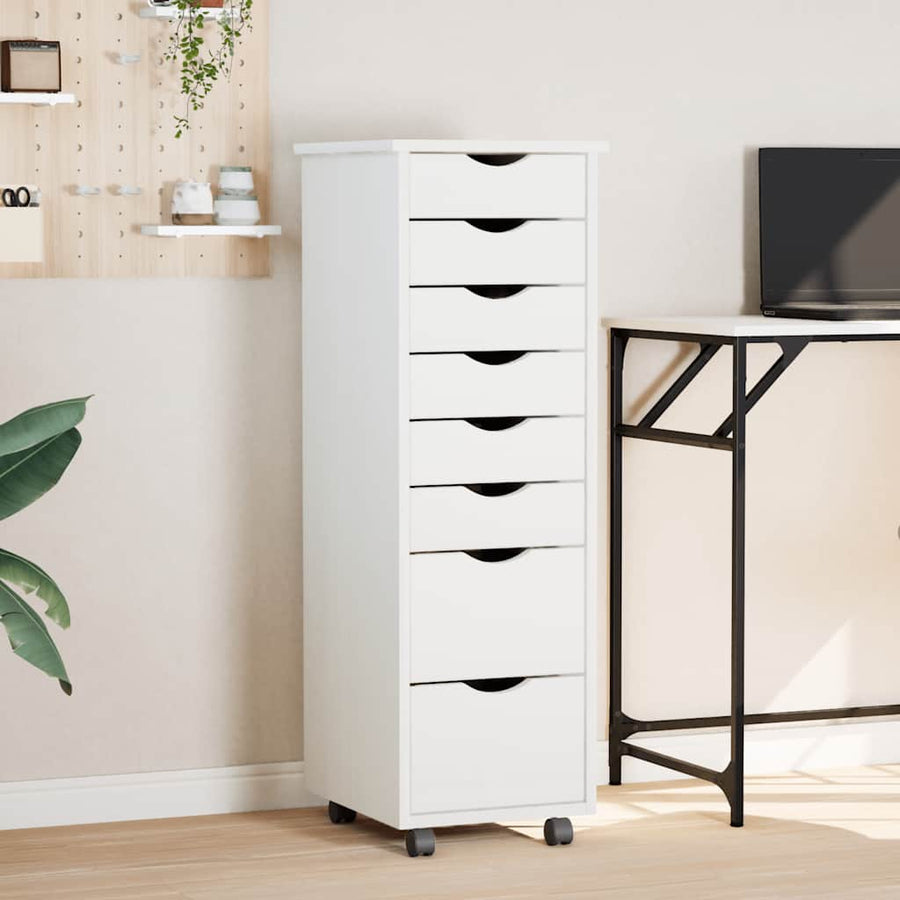 vidaXL Rolling Cabinet with Drawers "MOSS" White Solid Wood Pine 1