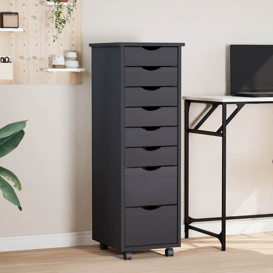 vidaXL Rolling Cabinet with Drawers "MOSS" Grey Solid Wood Pine 1