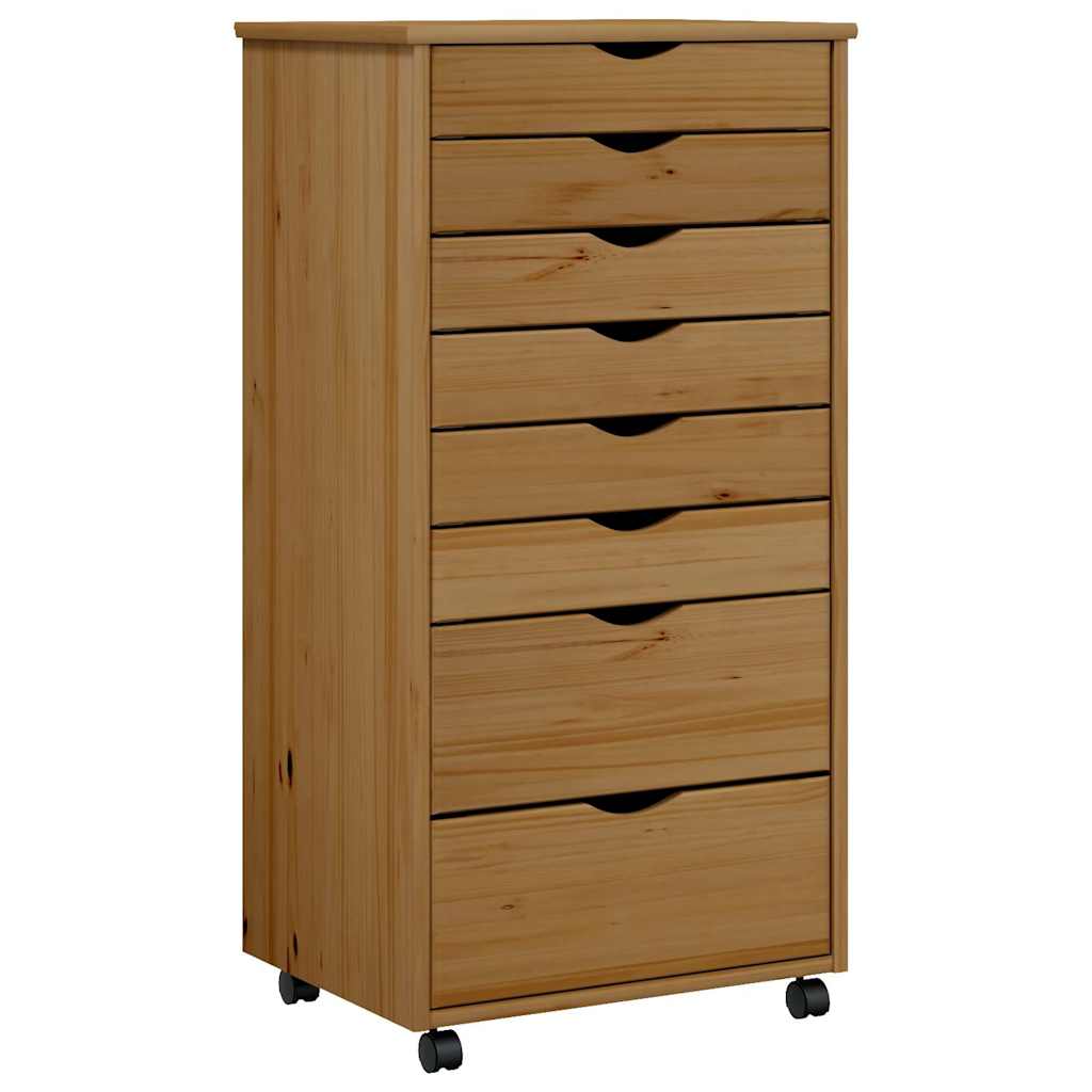 Rolling Cabinet with Drawers "MOSS" Honey Brown Solid Wood Pine, image 2