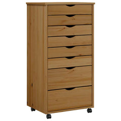 Rolling Cabinet with Drawers "MOSS" Honey Brown Solid Wood Pine, image 2