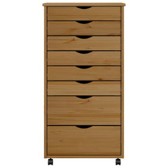 Rolling Cabinet with Drawers "MOSS" Honey Brown Solid Wood Pine, image 5