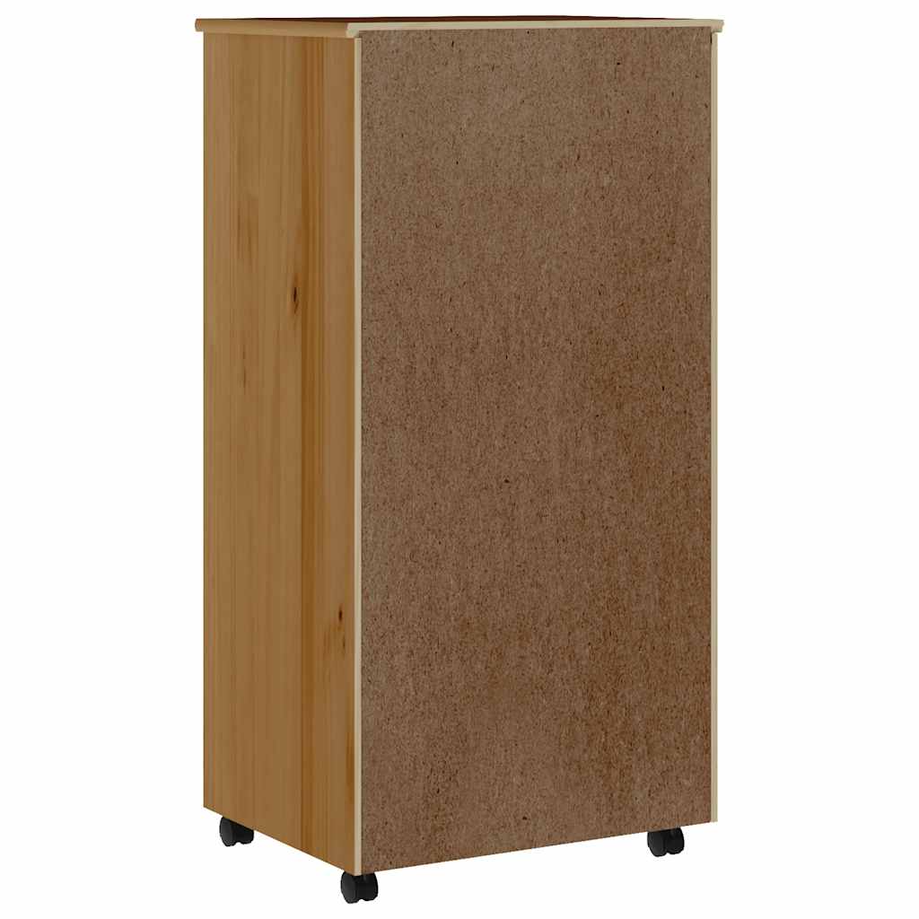 Rolling Cabinet with Drawers "MOSS" Honey Brown Solid Wood Pine, image 6