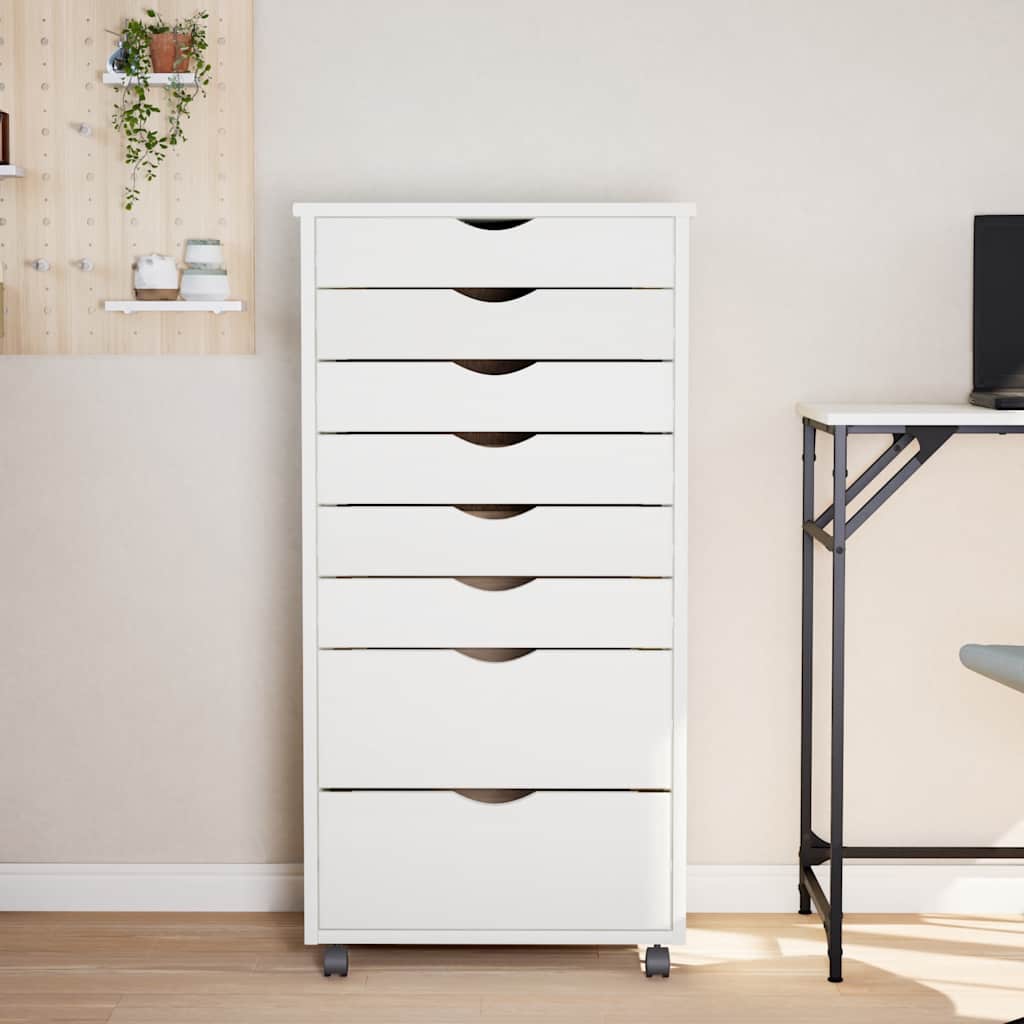 Rolling Cabinet with Drawers "MOSS" White Solid Wood Pine, image 3