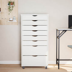 Rolling Cabinet with Drawers "MOSS" White Solid Wood Pine, image 3