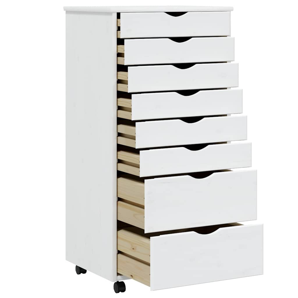 Rolling Cabinet with Drawers "MOSS" White Solid Wood Pine, image 4