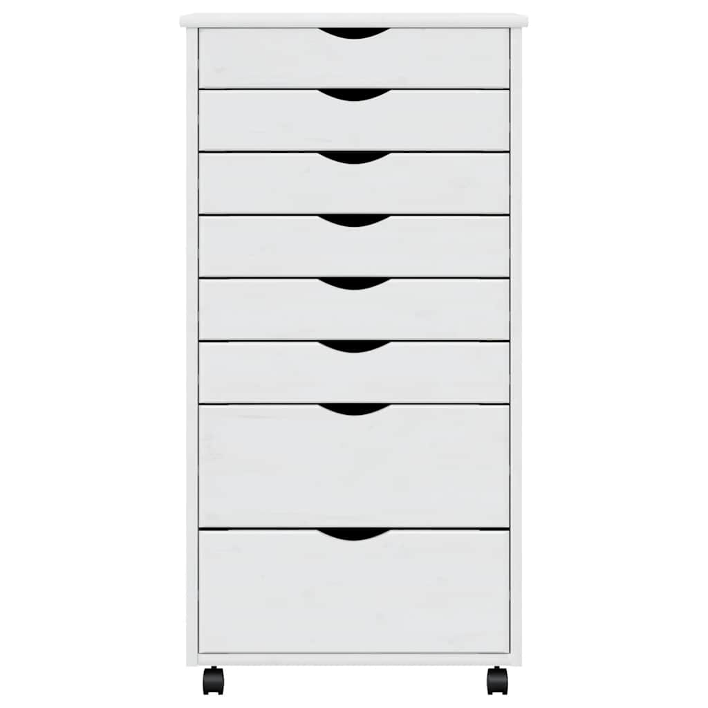 Rolling Cabinet with Drawers "MOSS" White Solid Wood Pine, image 5