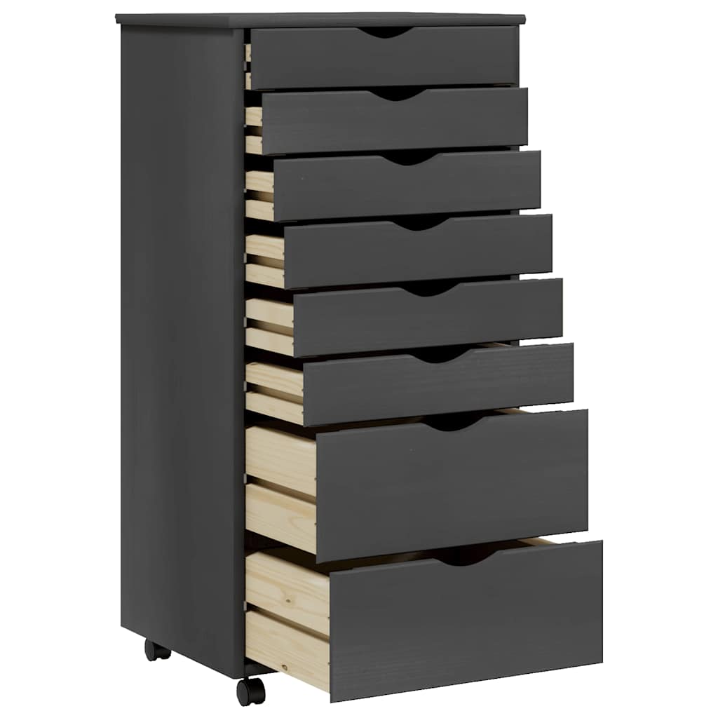 Rolling Cabinet with Drawers "MOSS" Grey Solid Wood Pine, image 3