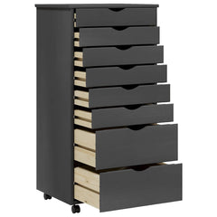 Rolling Cabinet with Drawers "MOSS" Grey Solid Wood Pine, image 3