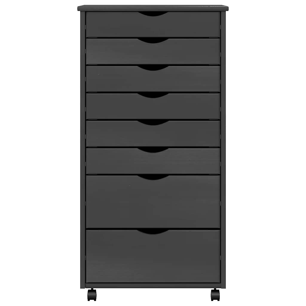 Rolling Cabinet with Drawers "MOSS" Grey Solid Wood Pine, image 4