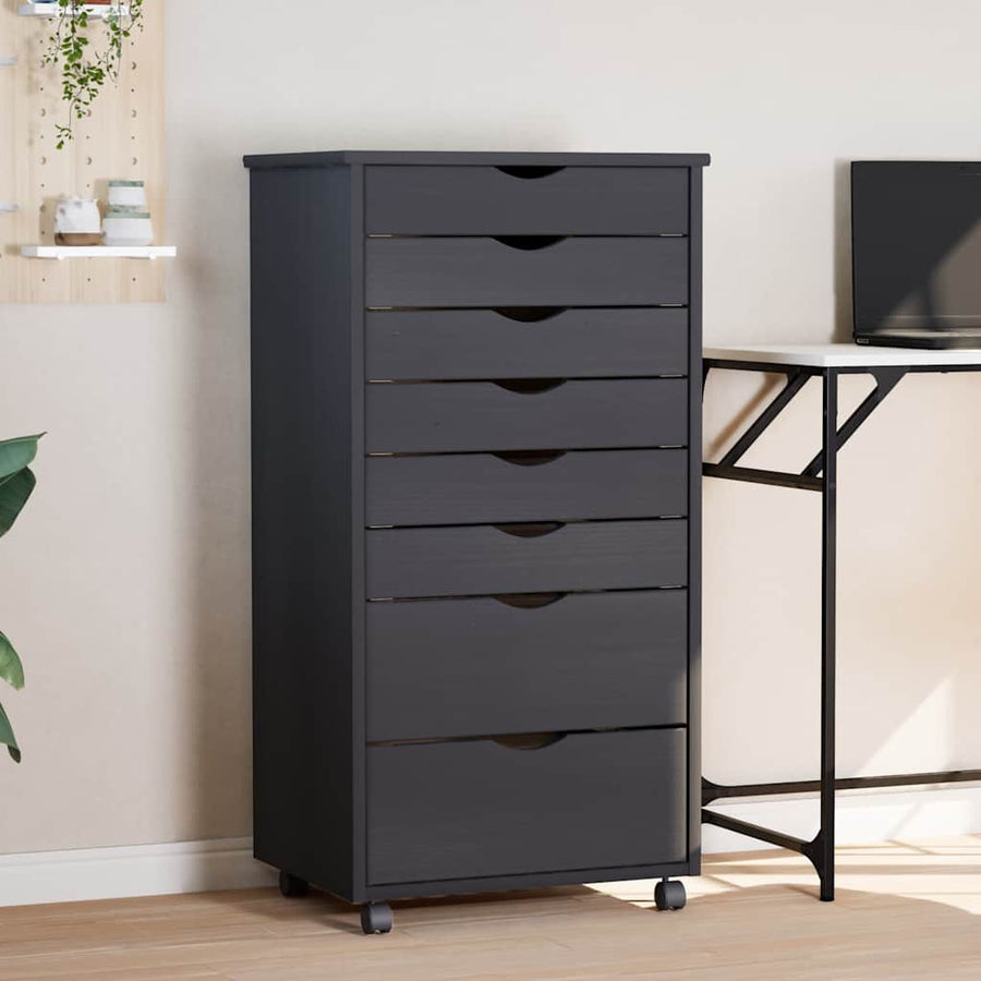 vidaXL Rolling Cabinet with Drawers "MOSS" Grey Solid Wood Pine 1