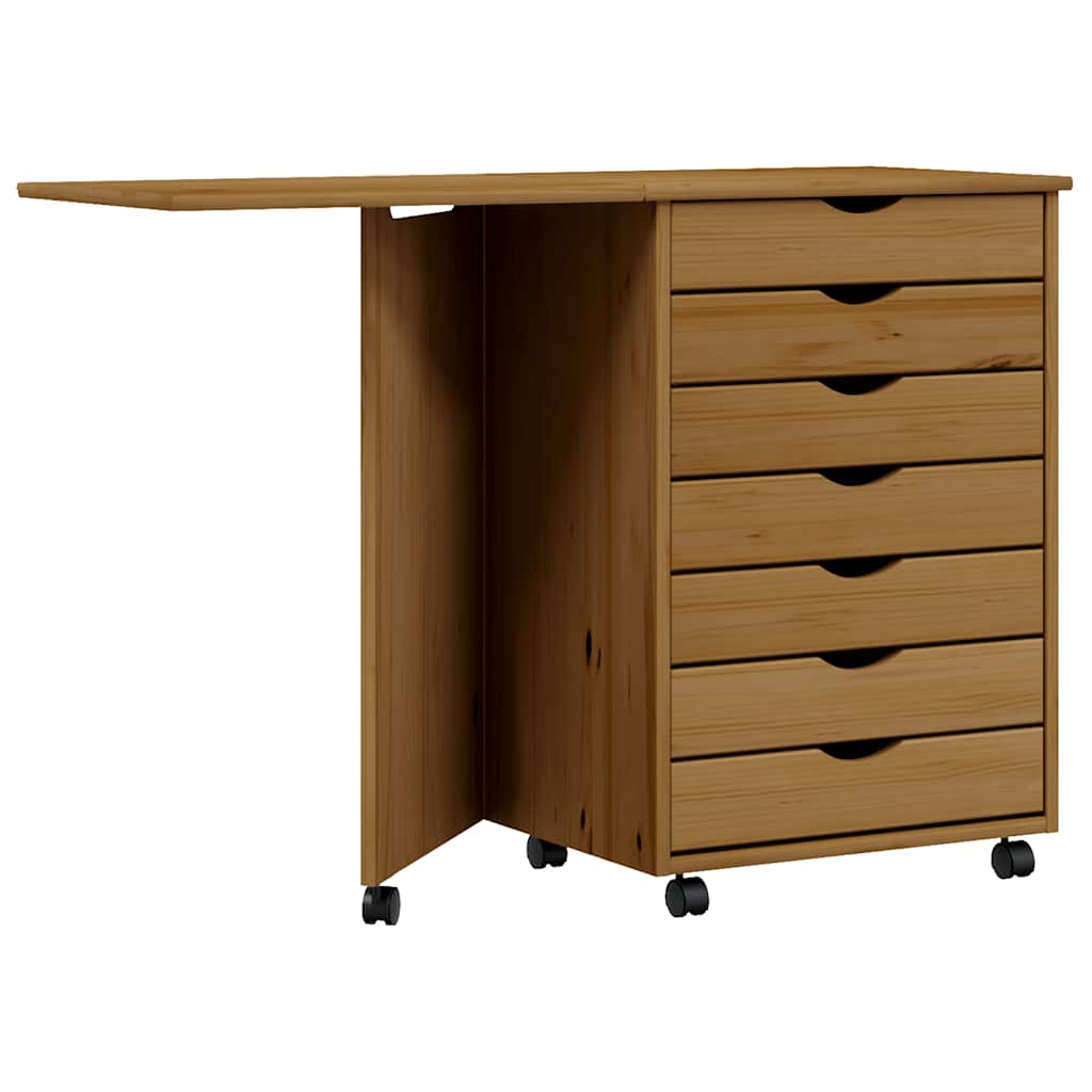 Rolling Cabinet with Desk "MOSS" Honey Brown Solid Wood Pine, image 2