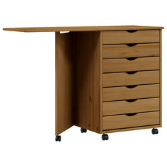 Rolling Cabinet with Desk "MOSS" Honey Brown Solid Wood Pine, image 2