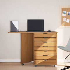 Rolling Cabinet with Desk "MOSS" Honey Brown Solid Wood Pine, image 3