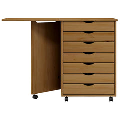Rolling Cabinet with Desk "MOSS" Honey Brown Solid Wood Pine, image 5