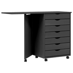 Rolling Cabinet with Desk "MOSS" Grey Solid Wood Pine, image 2