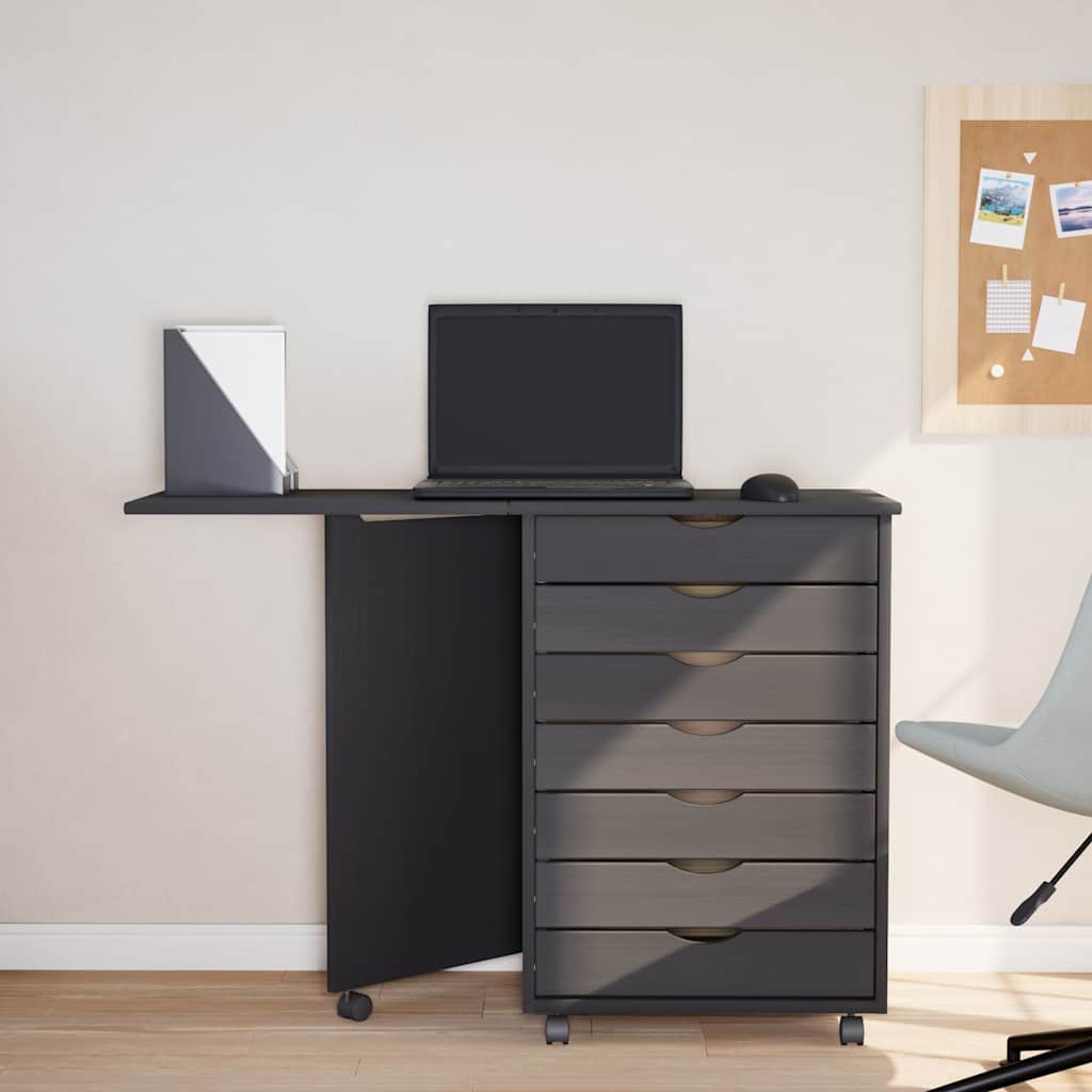 Rolling Cabinet with Desk "MOSS" Grey Solid Wood Pine, image 3