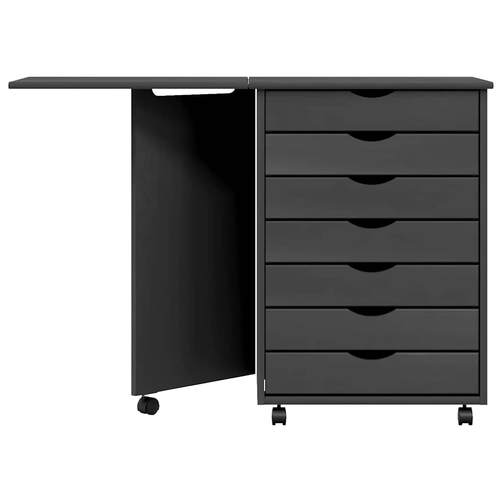 Rolling Cabinet with Desk "MOSS" Grey Solid Wood Pine, image 5