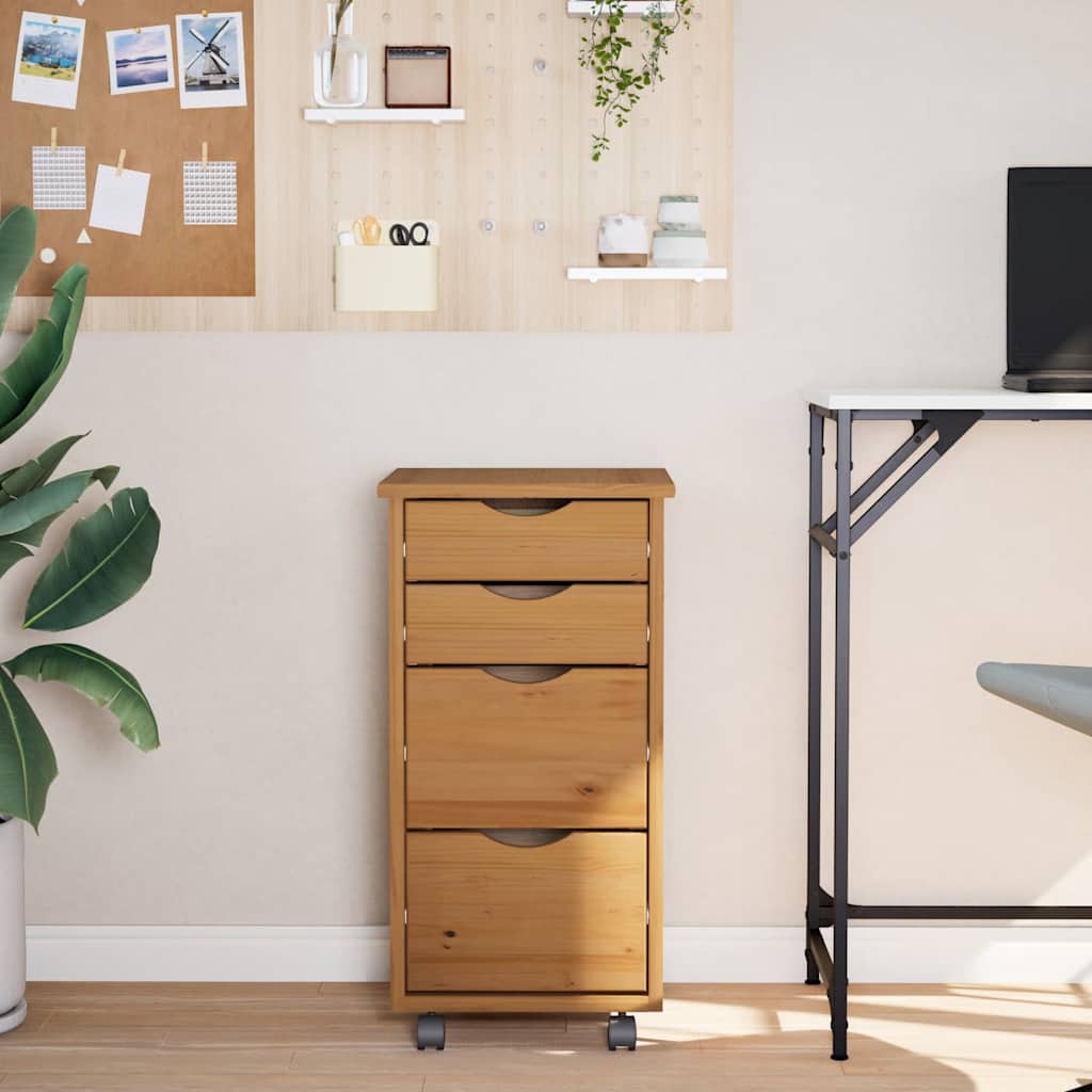 Rolling Cabinet with Drawers "MOSS" Solid Wood Pine