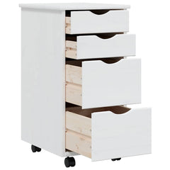 Rolling Cabinet with Drawers "MOSS" White Solid Wood Pine, image 4