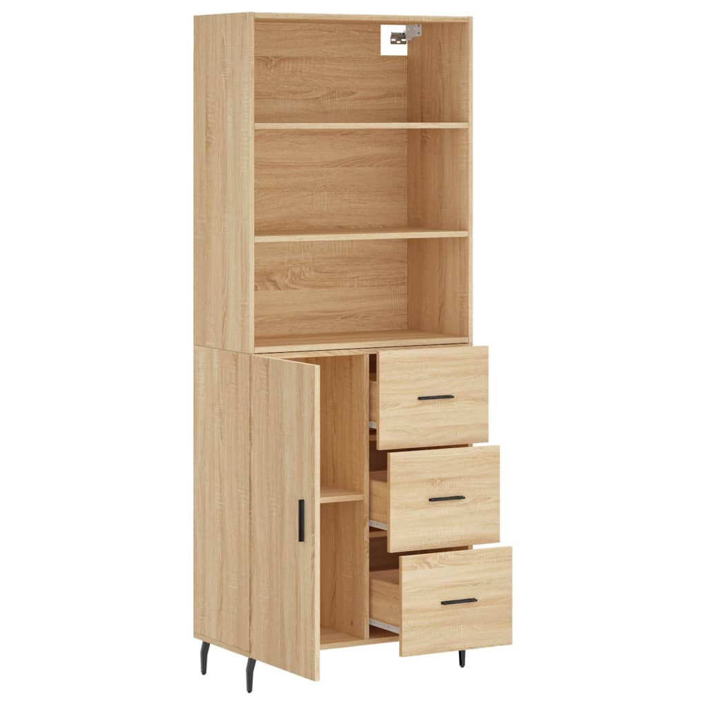 Highboard 69.5x34x180 cm Engineered Wood 1 Door 3 Drawers Sonoma oak