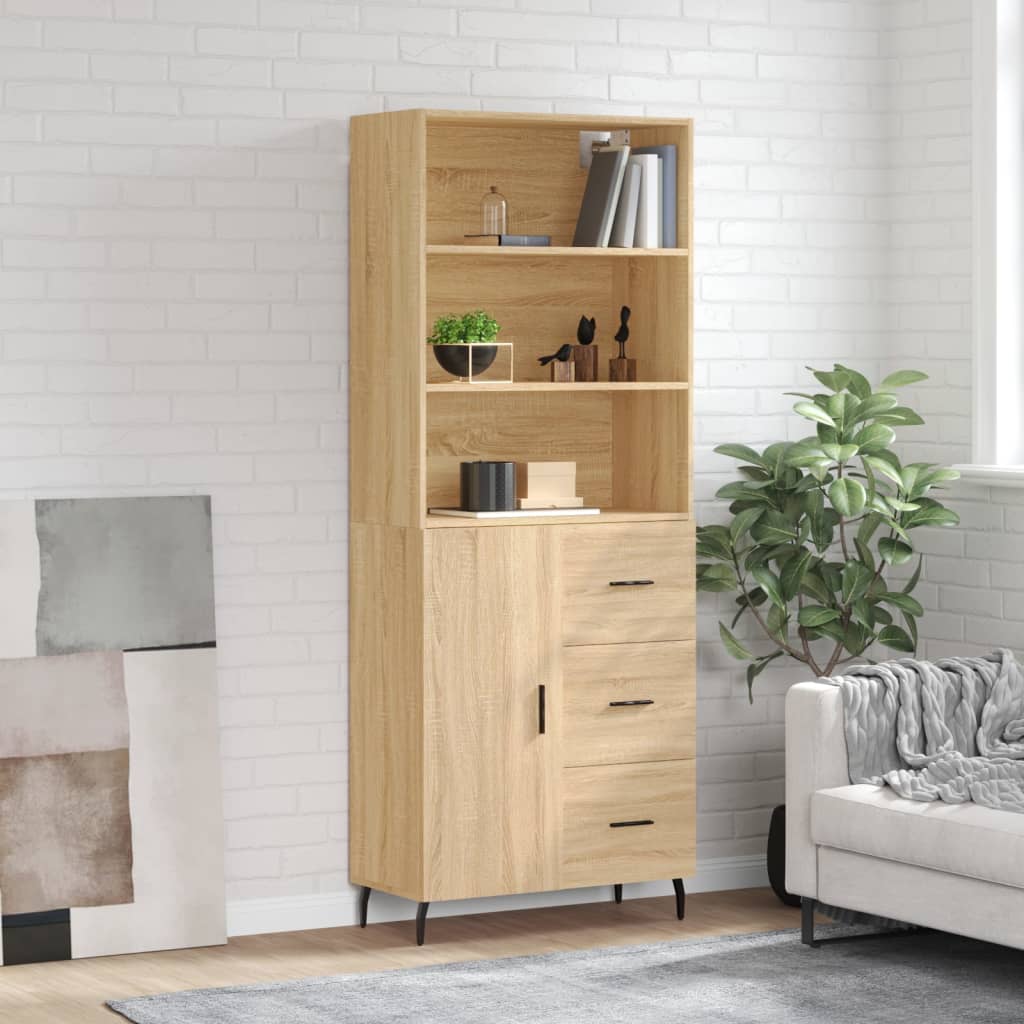 Highboard 69.5x34x180 cm Engineered Wood 1 Door 3 Drawers Sonoma oak