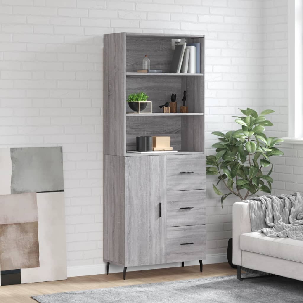 Highboard 69.5x34x180 cm Engineered Wood 1 Door 3 Drawers Grey sonoma
