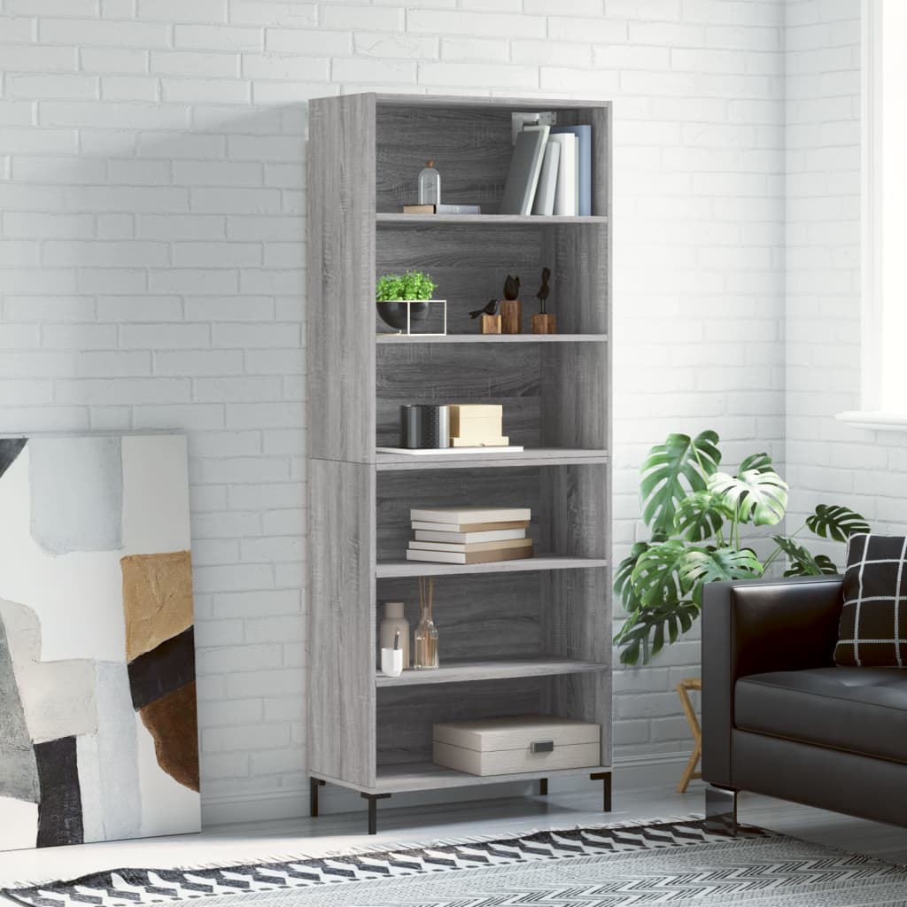 Highboard 69.5x32.5x180 cm Engineered Wood 3 Shelves Grey sonoma