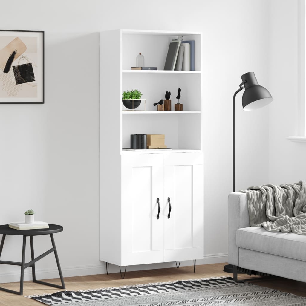 Highboard 69.5x34x180 cm Engineered Wood 2 Wood Doors White