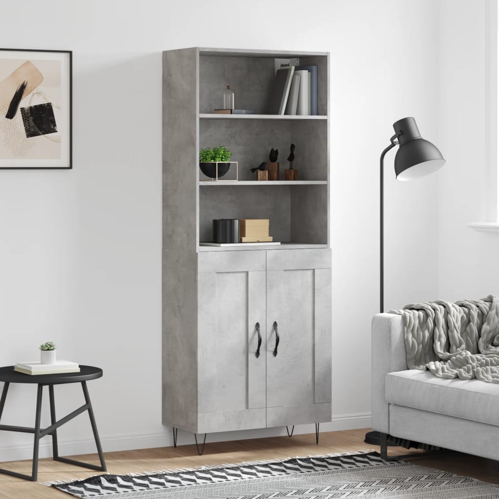 Highboard 69.5x34x180 cm Engineered Wood 2 Wood Doors Concrete grey
