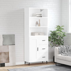 Highboard 69.5x34x180 cm Engineered Wood 1 Wood Door 3 Drawers White
