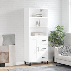 Highboard 69.5x34x180 cm Engineered Wood 1 Wood Door 3 Drawers White