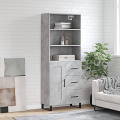 Highboard 69.5x34x180 cm Engineered Wood 1 Wood Door 3 Drawers Concrete grey
