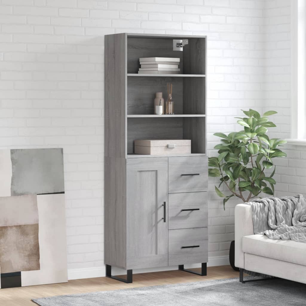 Highboard 69.5x34x180 cm Engineered Wood 1 Wood Door 3 Drawers Grey sonoma