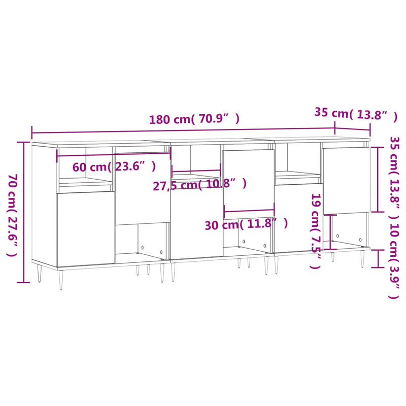 Sideboards 3 pcs Sonoma Oak Engineered Wood