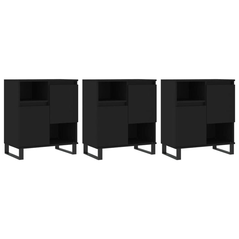 Sideboards 3 pcs Black Engineered Wood