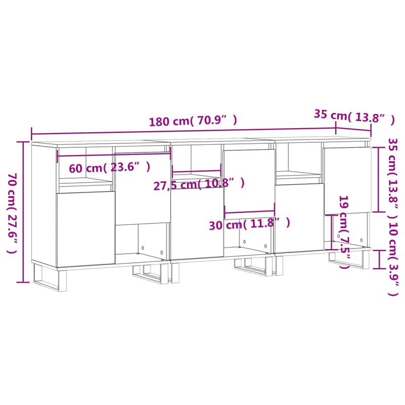 Sideboards 3 pcs Black Engineered Wood