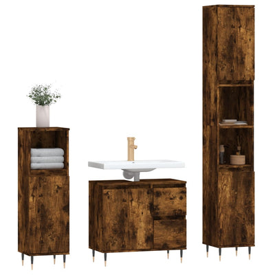 3 Piece Bathroom Furniture Set Smoked Oak Engineered Wood