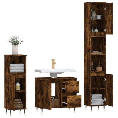 3 Piece Bathroom Furniture Set Smoked Oak Engineered Wood