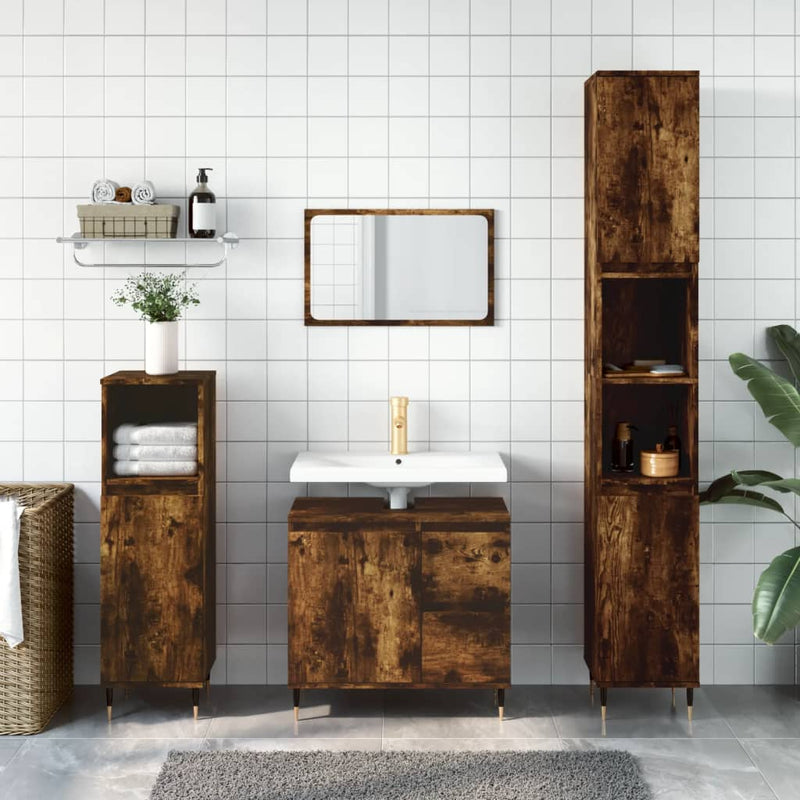 3 Piece Bathroom Furniture Set Smoked Oak Engineered Wood