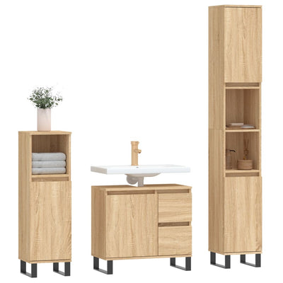 3 Piece Bathroom Furniture Set Sonoma Oak Engineered Wood