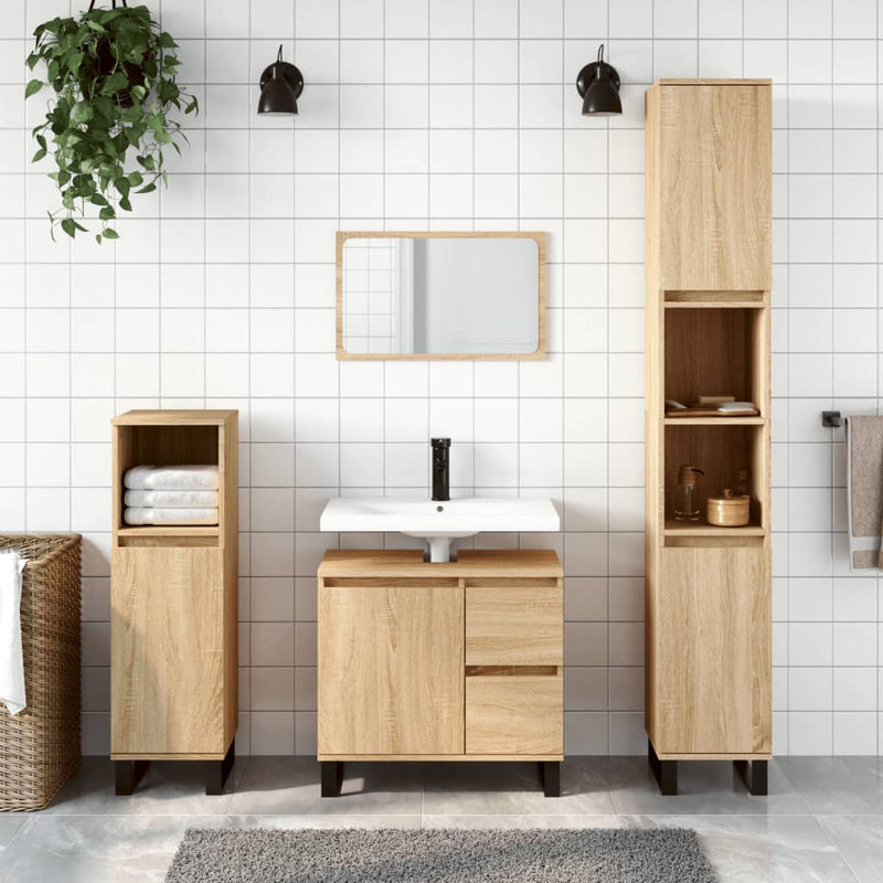 3 Piece Bathroom Furniture Set Sonoma Oak Engineered Wood