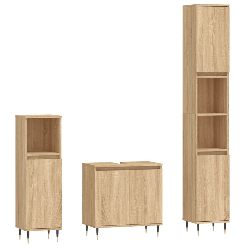 3 Piece Bathroom Furniture Set Sonoma Oak Engineered Wood