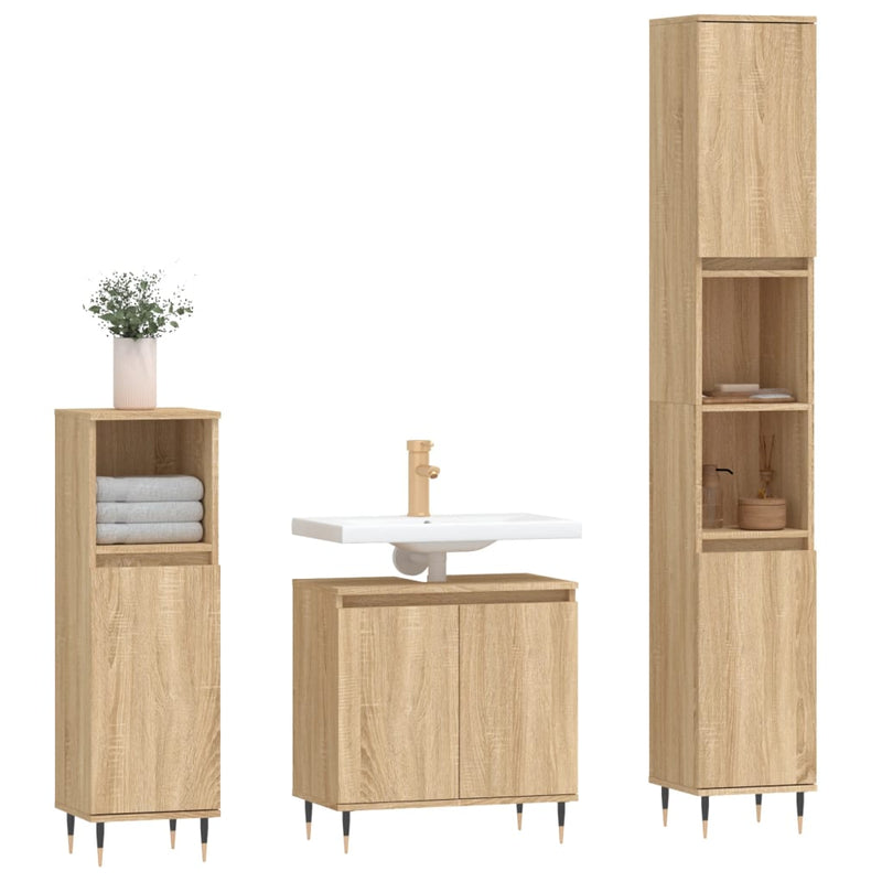 3 Piece Bathroom Furniture Set Sonoma Oak Engineered Wood